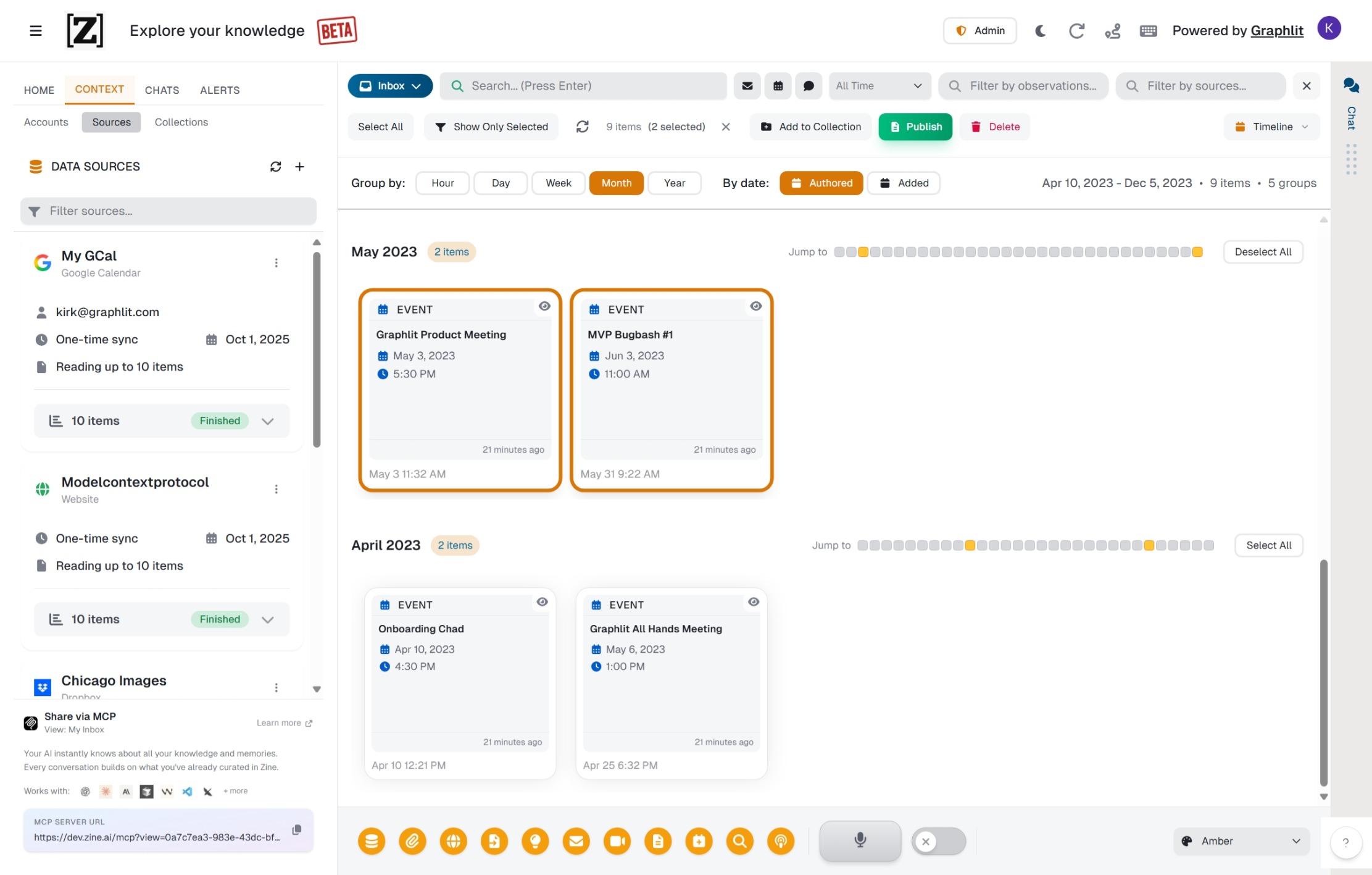 Timeline view of conversations